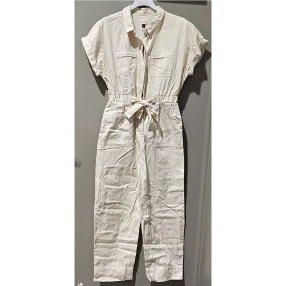 Off White Sz 6 Casual or Dress Linen Blend Jumpsuit Boilersuit UNIVERSAL THREAD - Picture 3 of 5